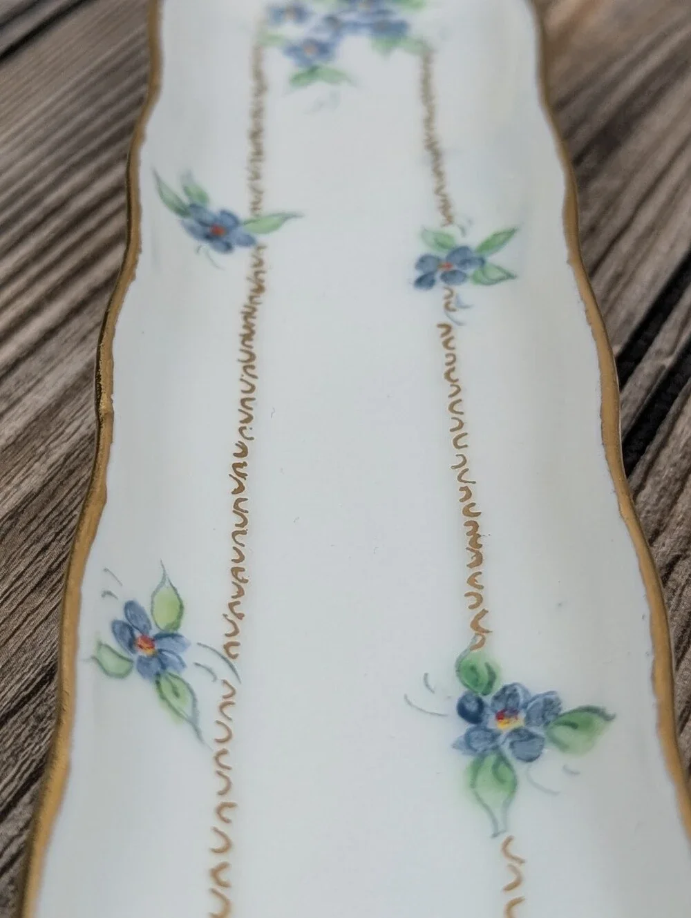 Vintage Hand-Painted Porcelain Long Narrow Trays - Set of 2 | Floral & Gold Gilt